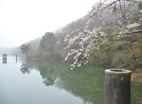 加瀬沼と取水塔の写真